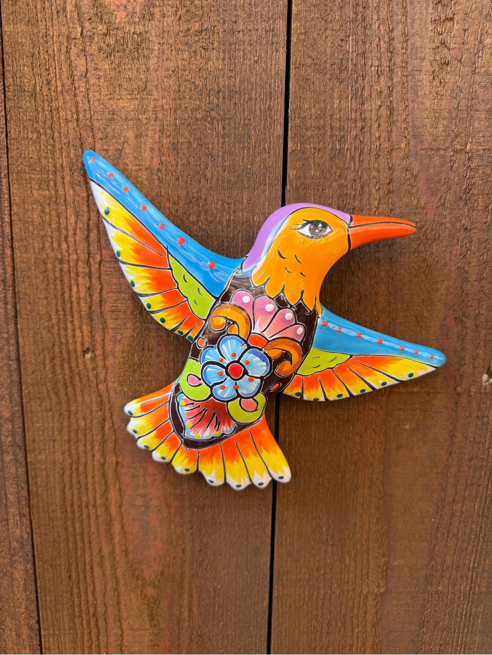 Hand-Painted Talavera Hummingbird Wall Accent - Multicolor